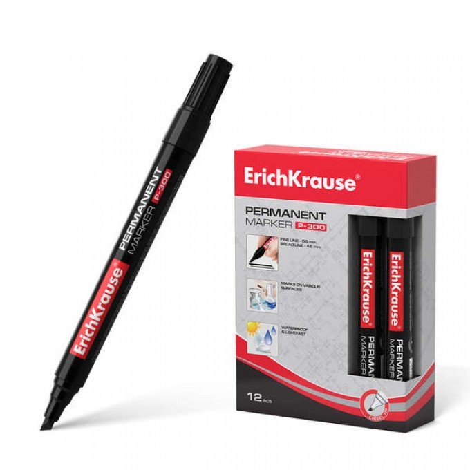 12 Pennarelli permanente P-300 - Punta smussata - per scrivere su più superfici - Colore nero 12 Pennarelli permanente P-300 - Punta smussata - per scrivere su più superfici - Colore nero