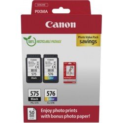 Cartucce Originali Canon PG-575 BK + CL 576 C + 50 Fogli Fotografici 4x6 Cartucce Originali Canon PG-575 BK + CL 576 C + 50 Fogli Fotografici 4x6