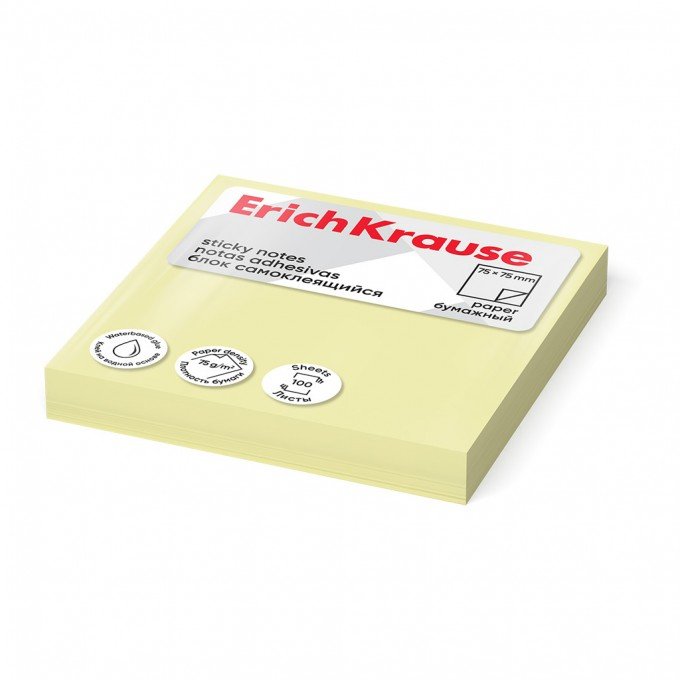 Post-it - Sticky notes ErichKrause 75х75 mm, 100 fogli, giallo