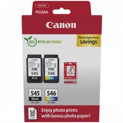 Cartucce Originali Canon PG-545 BK + CL 546 C + 50 Fogli Fotografici 4x6 Cartucce Originali Canon PG-545 BK + CL 546 C + 50 Fogli Fotografici 4x6