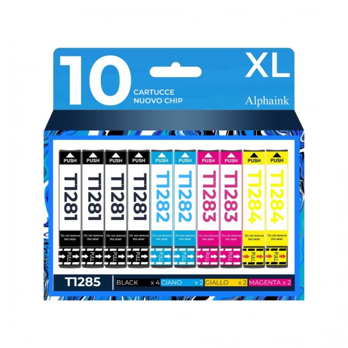 10 Cartucce Epson T1285 C13T12854010 Nero + Colore Compatibili