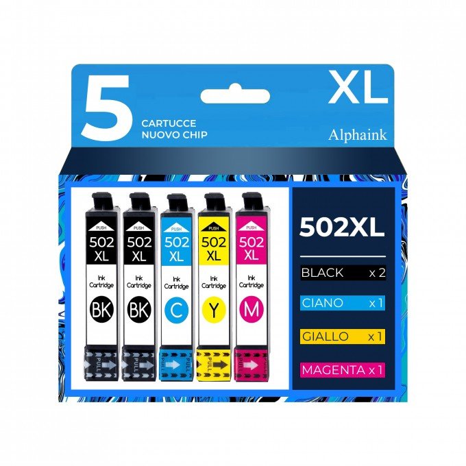 5 Cartucce Epson T502XL C13T02W64020 Nero + Colore Compatibili