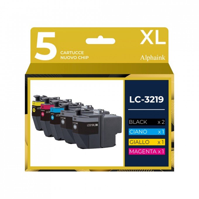 5 Cartucce Brother LC-3219 Nera + Colore Compatibili 