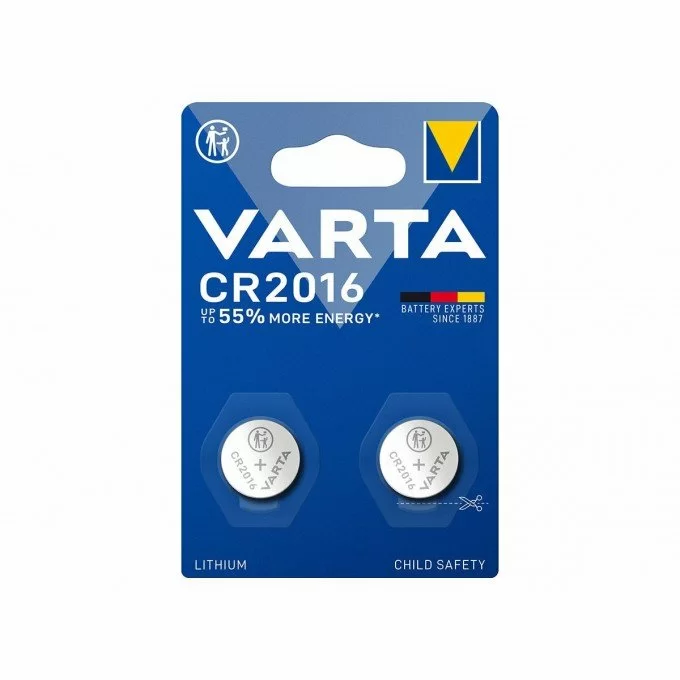 Batteria VARTA CR2016, confezione 2 pile in Litio a Bottone, Piatta, Specialistica, 3 Volts, Diametro 20mm, Altezza 1,6mm