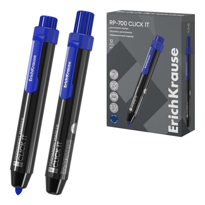 Pennarello indelebile a scatto ErichKrause RP-700 Click it, colore inchiostro: blu (confezione da 12 pezzi)