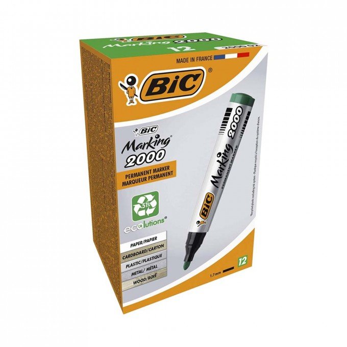 BIC Marking 2000 Pennarelli Indelebili Colore Verde Punta Tonda (1.7 mm) Confezione da 12 Marcatori