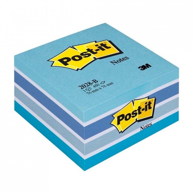 Post it Super Sticky Cubo da 450 Foglietti Adesivi 76 mm x 76 mm Multicolore Azzurro Pastello Blu Smeraldo Blu Cielo Blu Ultra Bianco