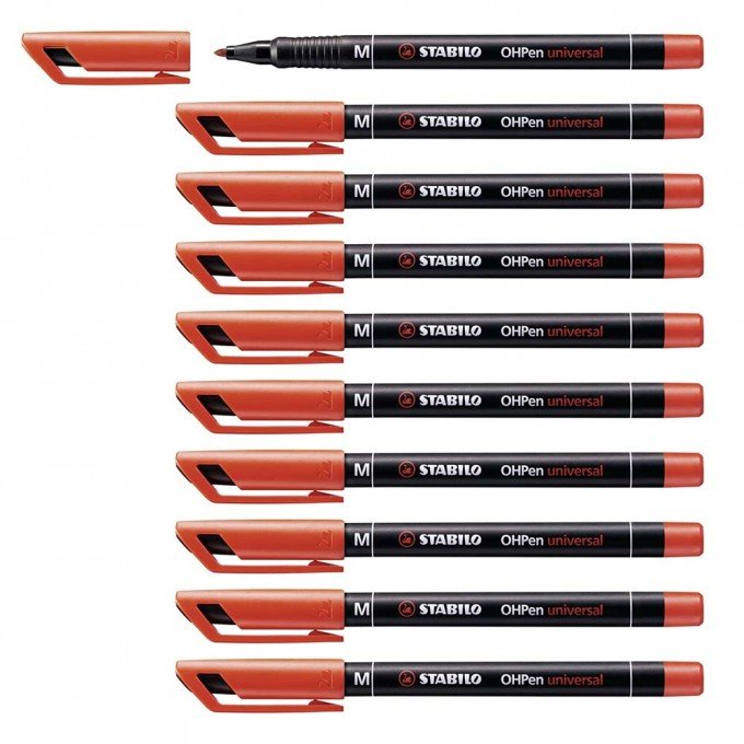 Marcatore STABILO OHPen universal Permanente Tratto Medio (1 mm) Confezione da 10 Colore Rosso