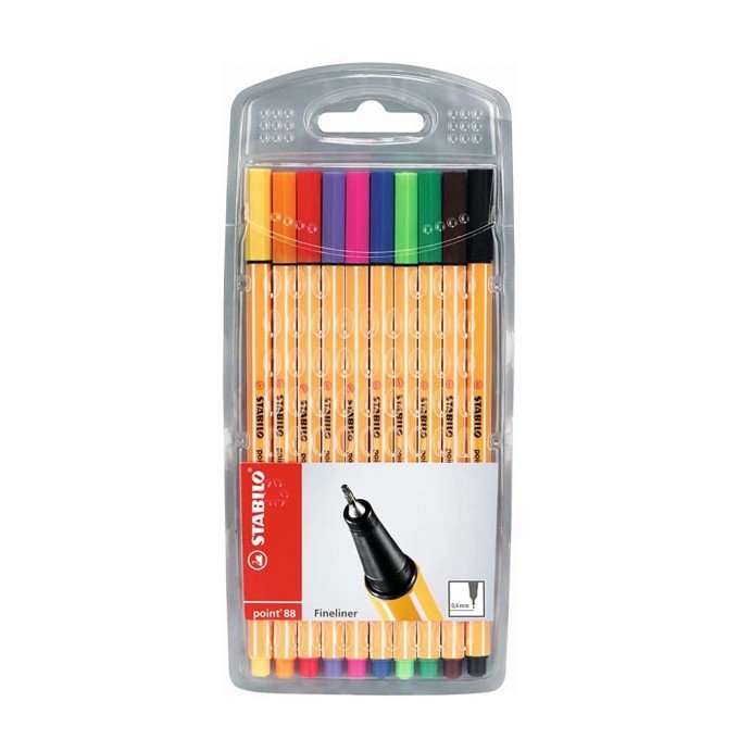 Stabilo Fineliner point 88 Astuccio con 10 penne tratto da 0,4 mm Colori Assortiti