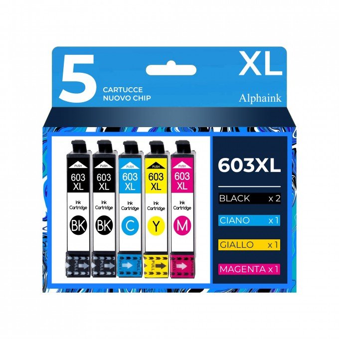 5 Cartucce Epson T603XL C13T03A64020 Nero + Colore Compatibili 