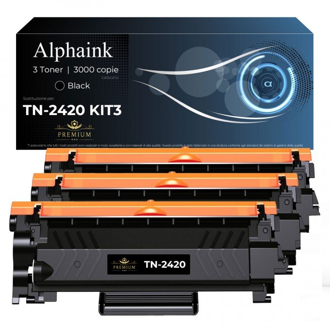 Kit 3 Toner Compatibili Brother TN-2420 Nero con Chip - Per Stampanti DCP, HL, MFC