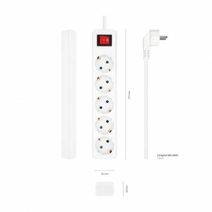 Aisens Base Multipla 5 Prese con Interruttore con Cavo 1,4m - Colore Bianco