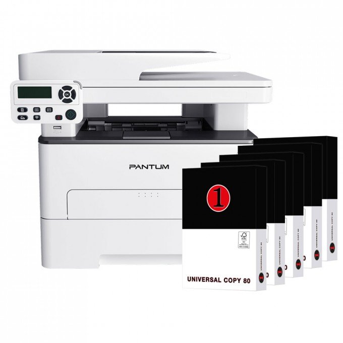 Stampante Pantum M7100DW con WiFi, Scanner + 5 Risme di Carta A4 da 75gr