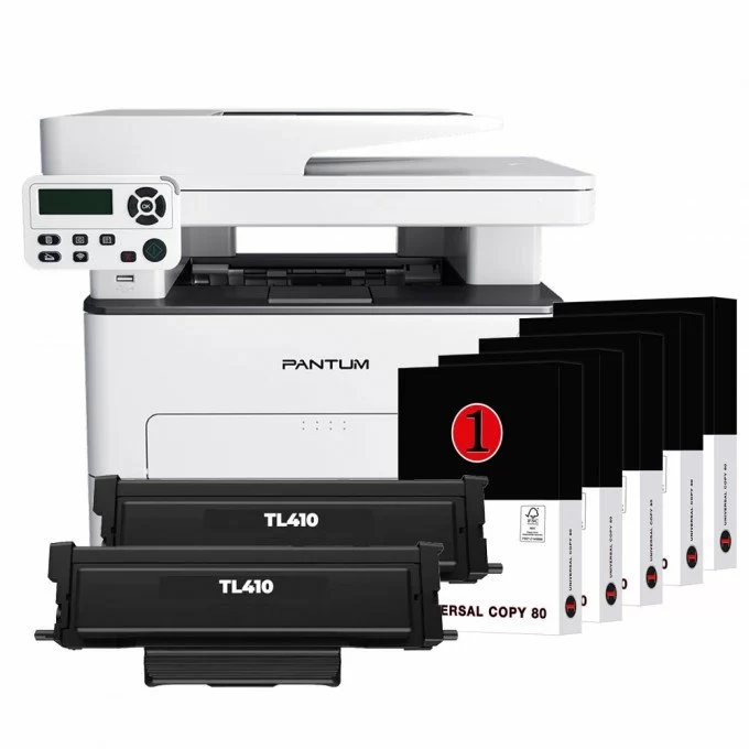 Stampante Pantum M7100DW con WiFi, Scanner + 2 Toner Compatibile TL410 da 1500 Copie cadauno + 5 Risme di Carta A4 da 75gr