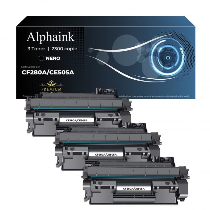 3 Toner HP CF280A-CE505A 80A 05A Nero Compatibili 3 Toner HP CF280A-CE505A 80A 05A Nero Compatibili