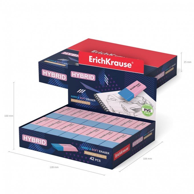 Gomma bifacciale ibrida Erichkrause - Diversi gradi di durezza - Gomma termoplastica ipoallergenica - Colore rosa e blu