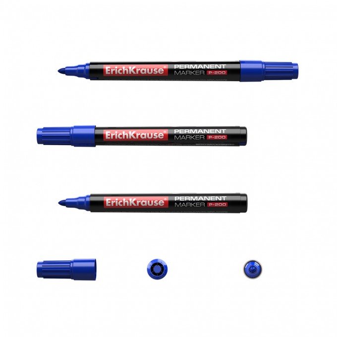12 Pennarelli permanenti Erichkrause P-200 - Punta a forma di proiettile - Resistente all'acqua e ai raggi UV - Colore blu