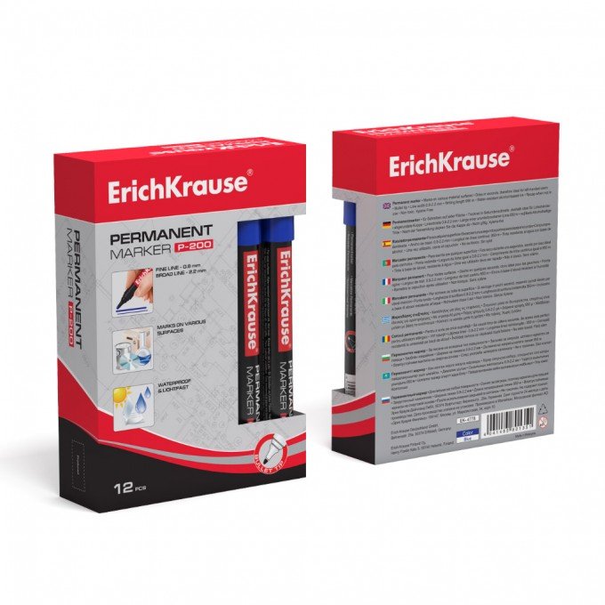 12 Pennarelli permanenti Erichkrause P-200 - Punta a forma di proiettile - Resistente all'acqua e ai raggi UV - Colore blu