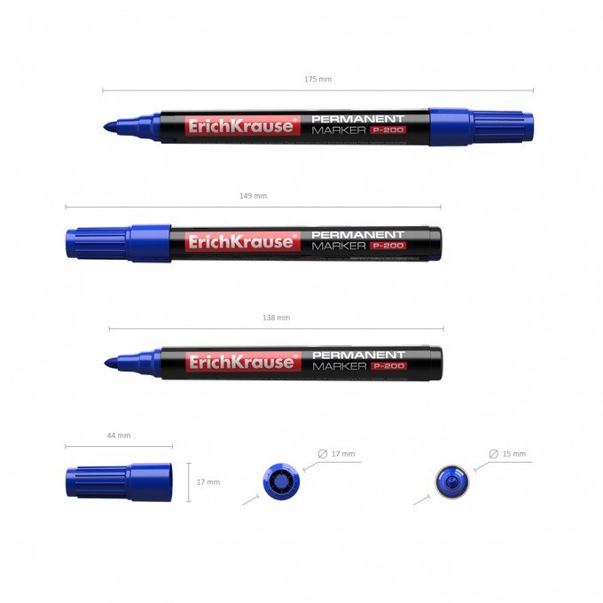 12 Pennarelli permanenti Erichkrause P-200 - Punta a forma di proiettile - Resistente all'acqua e ai raggi UV - Colore blu