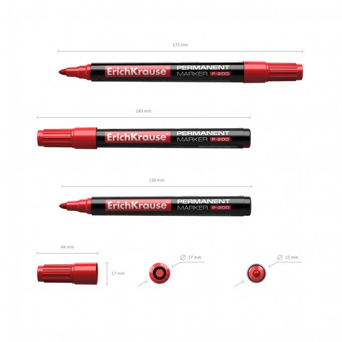 12 Pennarelli permanenti Erichkrause P-200 - Punta a forma di proiettile - Resistente all'acqua e ai raggi UV - Colore rosso