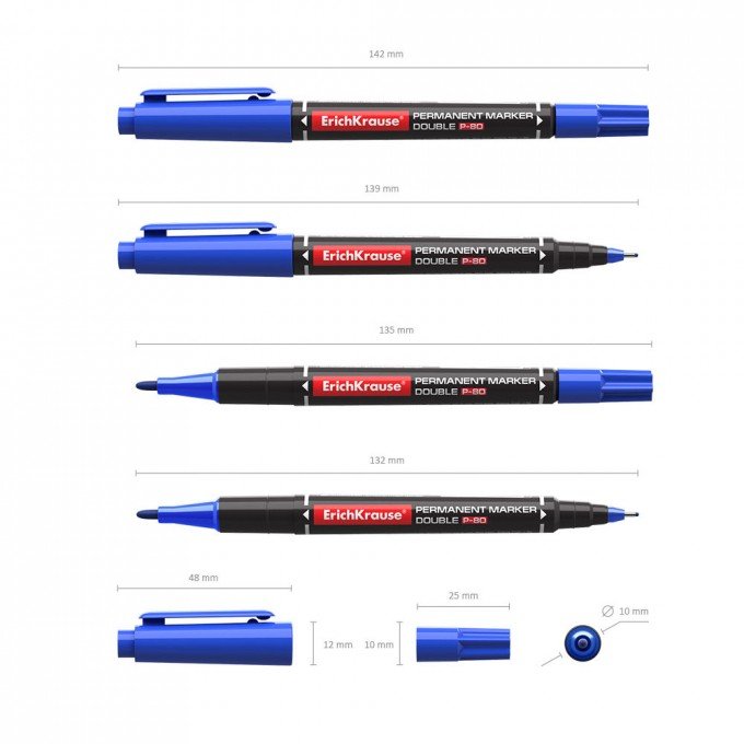 Pennarello indelebile doppia punta ErichKrause Double P-80, colore inchiostro: blu