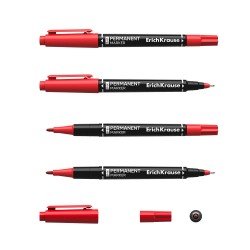 Pennarello indelebile doppia punta ErichKrause Double P-80, colore inchiostro: Rosso Pennarello indelebile doppia punta ErichKrause Double P-80, colore inchiostro: Rosso