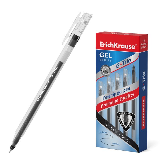 Penna a inchiostro gel ErichKrause G-Trio Stick Classic 0.5, colore inchiostro: nero (confezione da 12 pezzi)