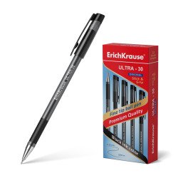 Penna a sfera ErichKrause ULTRA-30 Stick&Grip Original 0.7, tecnologia Super Glide, colore inchiostro: nero (confezione da 12 pezzi)