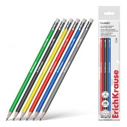 Set di 4 matite di grafite in plastica ErichKrause Classic triangolo, triangolare, con gomma, HB  Set di 4 matite di grafite in plastica ErichKrause Classic triangolo, triangolare, con gomma, HB