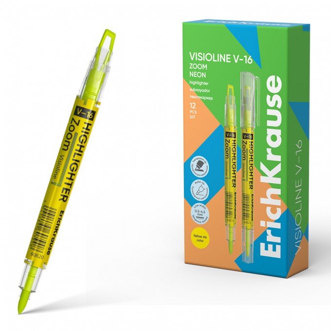 1 Evidenziatore doppia punta ErichKrause Visioline V-16 Zoom Neon, colore inchiostro: giallo 