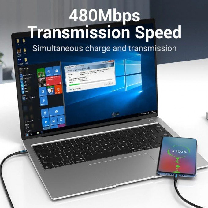 Cavo USB 2.0 C maschio a C maschio Vention  da 1,5 Metro – 480Mbps, 3A, ricarica rapida, PVC nero