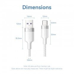 Cavo USB 2.0 A maschio a C maschio 6A Vention 1 Metro Bianco – 480Mbps, ricarica rapida, lega di alluminio