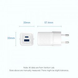 Caricatore Vention Bianco GaN 2 Porte USB-C + USB-A 30W/30W – Spina EU – Ricarica Rapida e Compatta