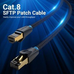 Cavo Ethernet Vention Cat 8 SFTP 0.5m – 40Gbps, 2000MHz, RJ45 schermato, intrecciato in cotone nero Cavo Ethernet Vention Cat 8 SFTP 0.5m – 40Gbps, 2000MHz, RJ45 schermato, intrecciato in cotone nero