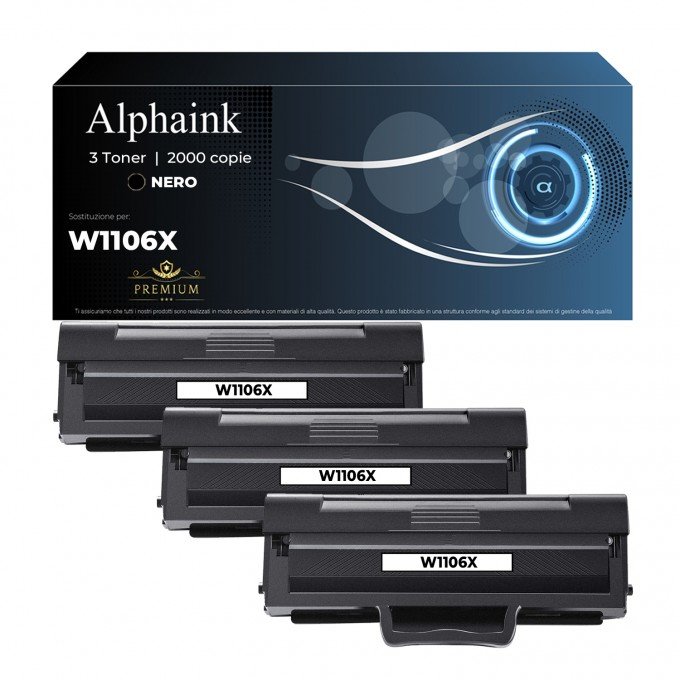 3 Toner HP W1106X 106X CON CHIP Nero Compatibile 3 Toner HP W1106X 106X CON CHIP Nero Compatibile