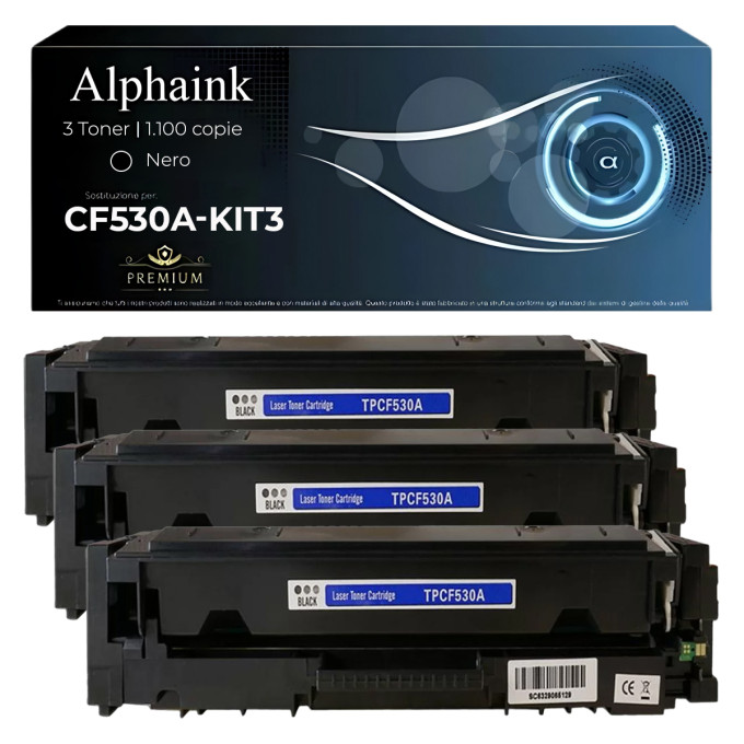 3 Toner Compatibili per HP CF530A-3A 205A Nero 3 Toner Compatibili per HP CF530A-3A 205A Nero