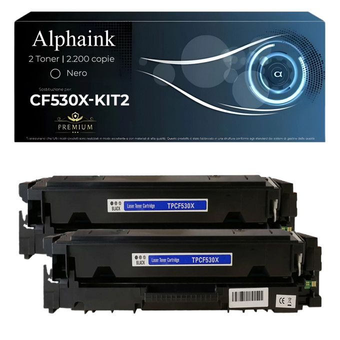 2 Toner ad Alta Capacità Compatibili per HP CF530X 205X Nero 2 Toner ad Alta Capacità Compatibili per HP CF530X 205X Nero
