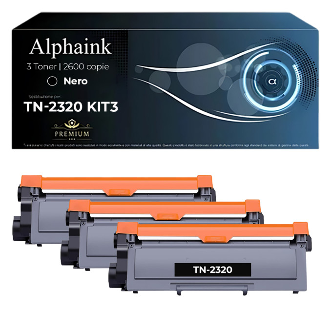 3 Toner Brother TN2320 TN-2320 Nero Compatibili Alphaink 3 Toner Brother TN2320 TN-2320 Nero Compatibili Alphaink