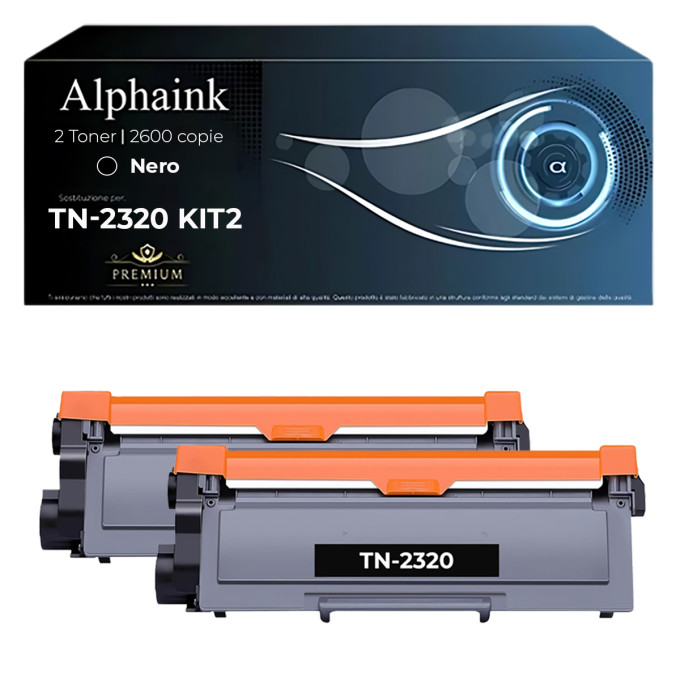 2 Toner per Brother TN2320 TN-2320 Nero Compatibili Alphaink 2 Toner per Brother TN2320 TN-2320 Nero Compatibili Alphaink