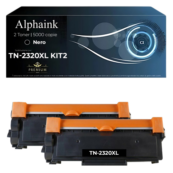 2 Toner Brother TN-2320XL TN2320XL Alta Capacità Nero Compatibili Alphaink 2 Toner Brother TN-2320XL TN2320XL Alta Capacità Nero Compatibili Alphaink