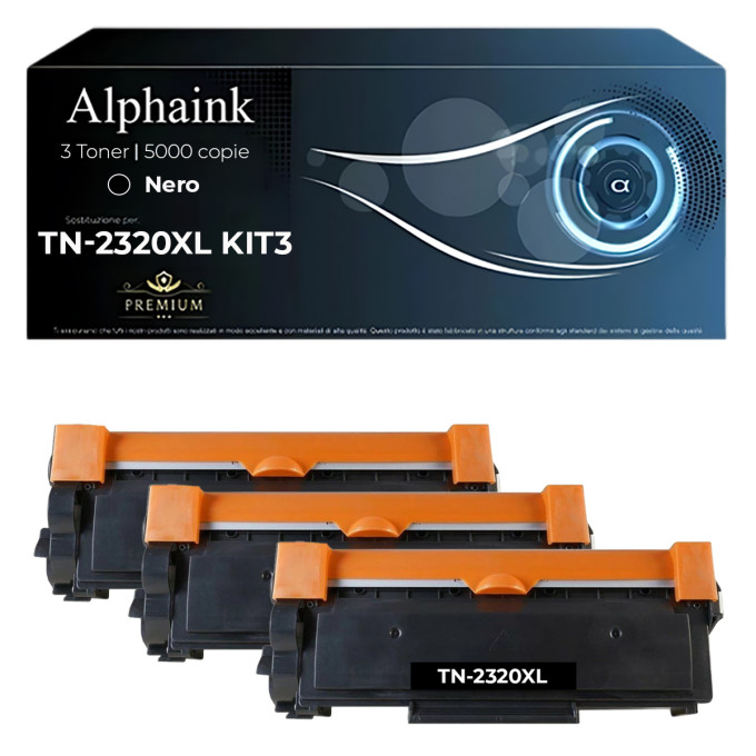 3 Toner Brother TN-2320XL TN2320XL Alta Capacità Nero Compatibili Alphaink 3 Toner Brother TN-2320XL TN2320XL Alta Capacità Nero Compatibili Alphaink