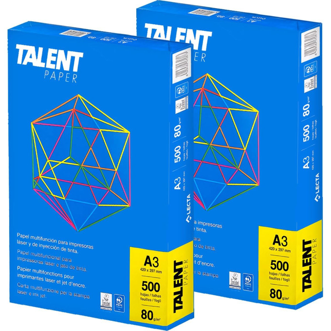 Talent Paper Carta A3 Premium 80gr - Confezione da 2 risme da 500 Fogli - bianca Talent Paper Carta A3 Premium 80gr - Confezione da 2 risme da 500 Fogli - bianca