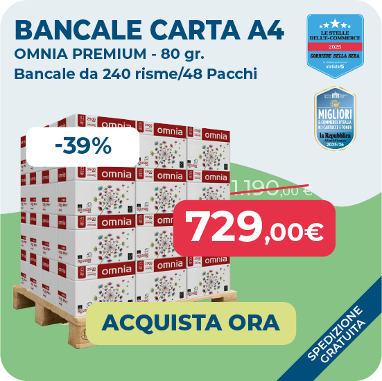 Bancale da 48 pacchi (240 Risme) di carta A4 Omnia Premium 80 gr
