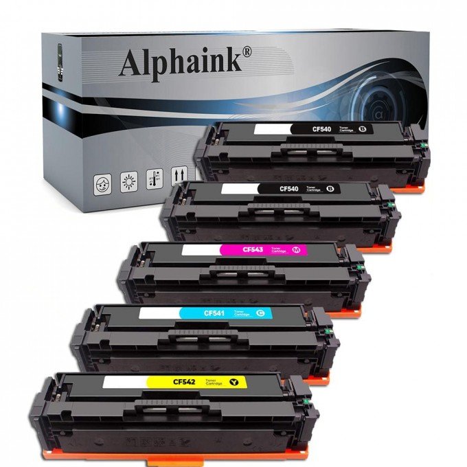 5 Toner HP CF540-3X 203X Nero + Colore Compatibili 