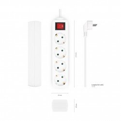 Aisens Base Multipla 4 Prese con Interruttore con Cavo 1,4m - Colore Bianco