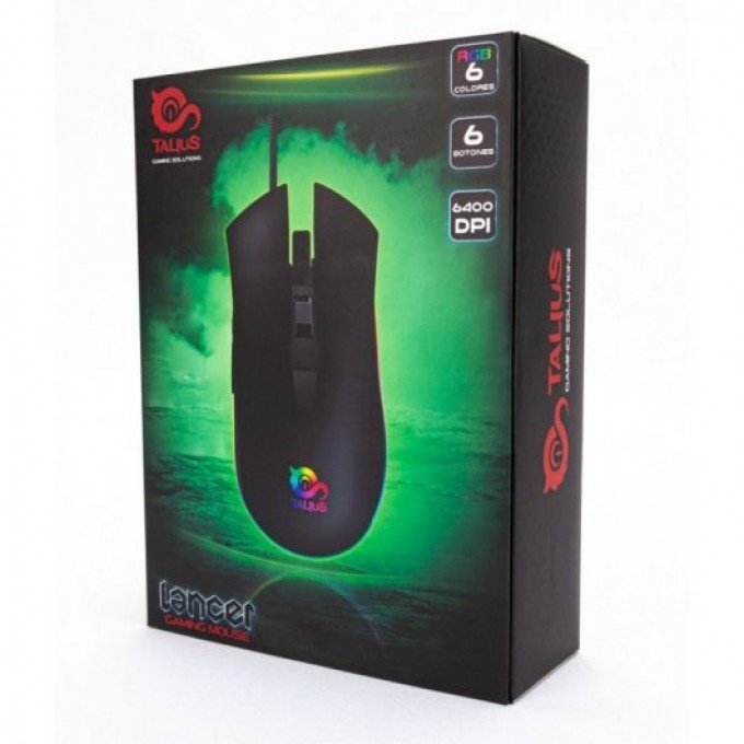 Talius Lancer Mouse Gaming USB 6400 dpi - 5 pulsanti - Illuminazione RGB - Uso Destro- Cavo da 1,80 m - Colore nero