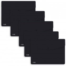 FAVORIT Buste con Bottone Sprint, A4, Polipropilene, Opaco, Confezione da 5 pezzi - Nero