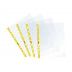 Favorit Buste Perforate, Lucide, Alto Spessore, 22 x 30 cm, 25 Pezzi, Trasparenti con Banda Colorata Giallo