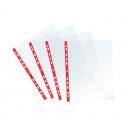 Favorit Buste Perforate, Lucide, Alto Spessore, 22 x 30 cm, 25 Pezzi, Trasparenti con Banda Colorata Rossa