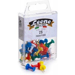 25 Spilli con torretta colorata "Push Pins" (mm. 1,15 x 23) - Scatola appendibile - Leone Dell'Era Made in Italy
